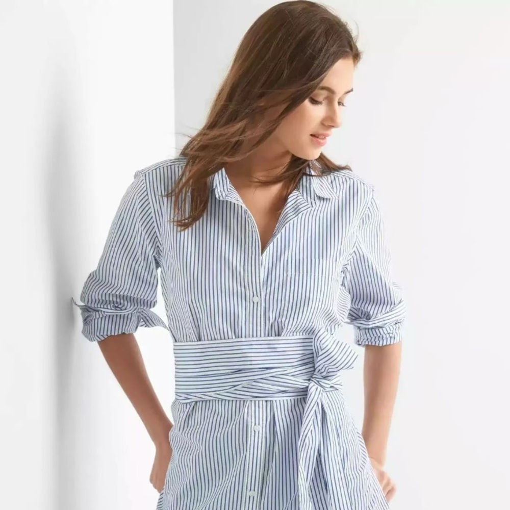 Gap Blue and White Striped Wrap Dress with Pockets